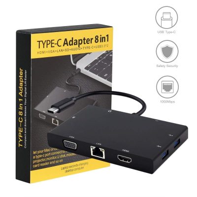 Type-C 8-in-1 Adapter with HDMI VGA LAN SD USB 3.0